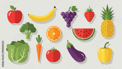 Assortment of Fresh Fruits and Vegetables Collection.