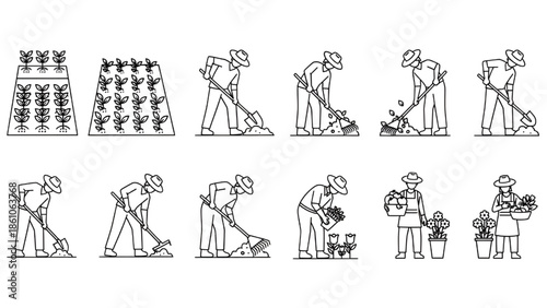 Farmer Planting and Harvesting Crops in Field