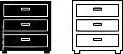 Minimalist black and white chest of drawers icons in flat and linear styles
