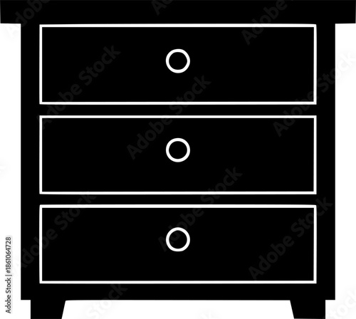 Minimalist black and white chest of drawers icons in flat and linear styles
