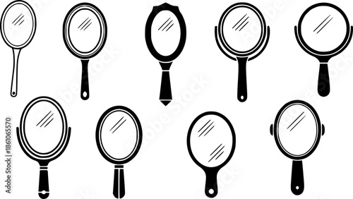 Various oval hand mirrors in minimalistic styles
