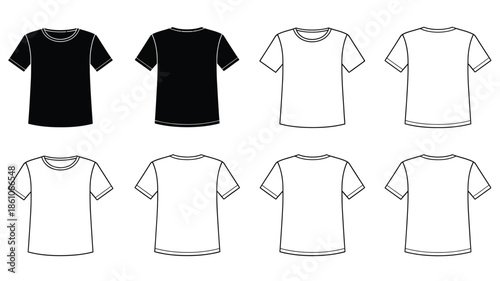 A collection of simple t shirt designs in black and white variations