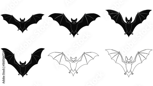 A collection of stylized bat silhouettes in varying poses and outlines