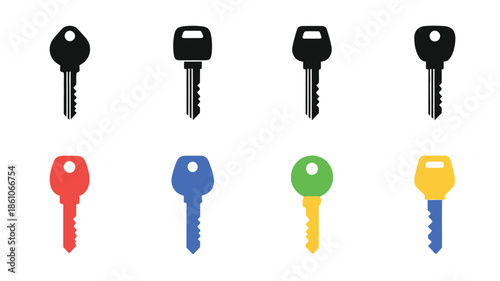 Collection of diverse keys black red blue green and yellow styles displayed