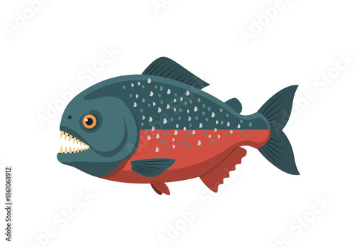 A piranha fish with sharp teeth and spotted body.