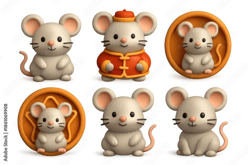 Fototapeta premium Cute zodiac rat icons for lunar new year design and decoration