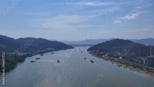 Aerial Photo of Xijiang River Vessels, Zhaoqing, Guangdong