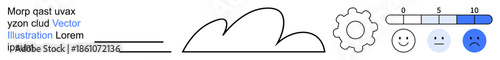 Data analysis, cloud computing, tech services, emotional intelligence, user feedback, visual analytics. Diagram of a cloud, gear and mood scale. Data analysis and cloud computing theme