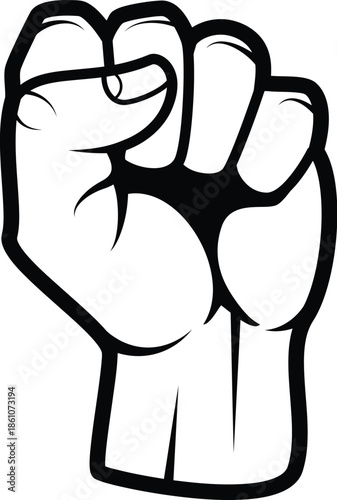 Fist gesture symbol for protest, activism and solidarity, black line icon