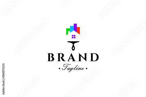 House Paint Brush Logo with colorful in vector design style