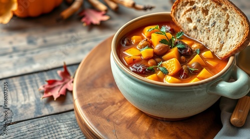 three sisters stew vegetarian healthy vegetable dish traditional Native American recipe squash bean corn autumn soup plant-based comfort hearty winter dinner seasonal harvest
