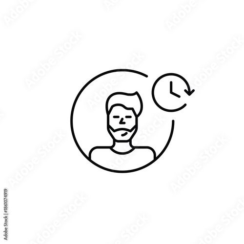 Male user avatar and clock. Daily routine, screen time tracking and work schedules. Pixel perfect, editable stroke vector icon