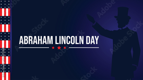 Vector illustration background featuring the silhouette of Abraham Lincoln combined with American flag elements, designed for President’s Day and Abraham Lincoln Birthday celebrations.