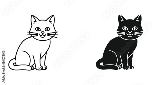 Black and white cat illustration on white background