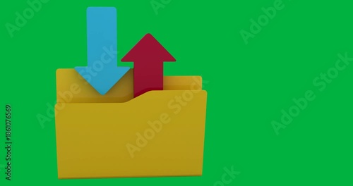 Animation of inbox outbox blue and red arrows with folder on black background