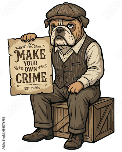 Vintage Bulldog in 1920s Attire Holding a