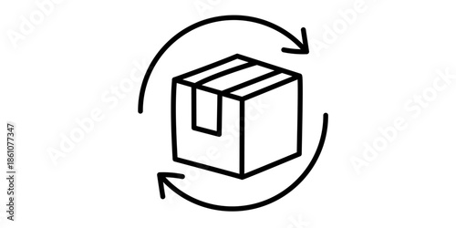 Rotating box with circular arrows indicating recycling or reuse