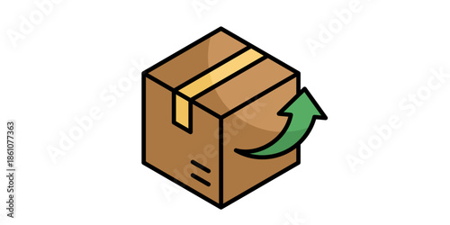 Parcel delivery concept with cardboard box and green arrow