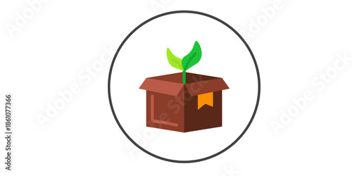 Sustainable growth concept with plant emerging from a box