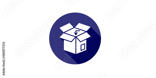 Open box icon with delivery symbol on blue background