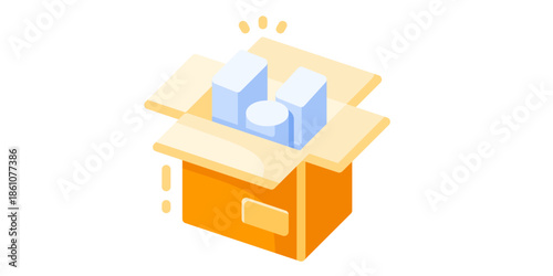 Unboxing surprise with mystery items in a cardboard box