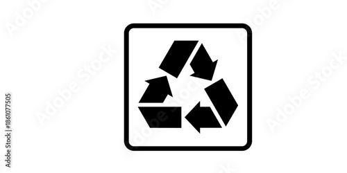 Recycling symbol on white background with black border