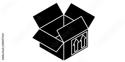 Open cardboard box with arrows on side for shipping and delivery