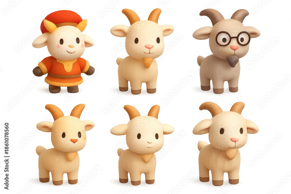 Fototapeta premium Cute goat character icons collection for decorative design or print projects
