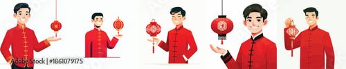vector half body of a man holding a Chinese New Year lantern