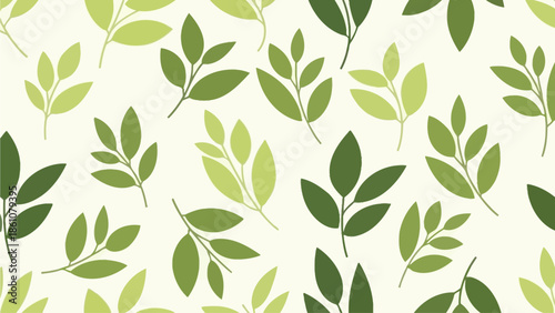 Seamless pattern of stylized green leaves on a light background, perfect for natural or organic themes