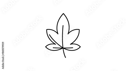 Simple black and white outline drawing of a maple leaf, symbolizing nature and autumn