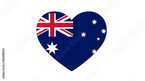 Australian flag in heart shape symbolizing love for country and patriotism on white background