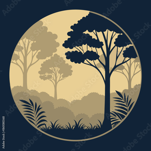 A tranquil jungle scene at dusk soft golden light. 