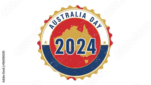 Australia day 2024 badge icon with map of australia and patriotic colors
