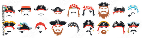 Set of pirate people face vector different faces