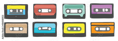  charming set of hand drawn retro cassette tape