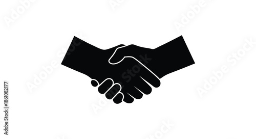 A simple illustration of two hands clasping in a firm handshake representing agreement silhouette