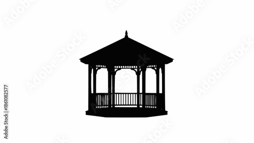 Black Silhouette of a Traditional Gazebo Structure.