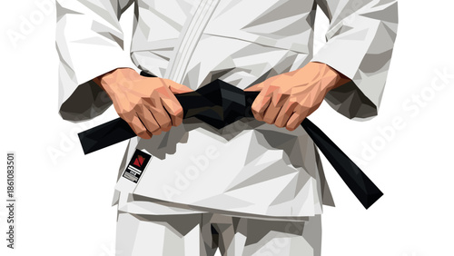 Karate black belt achievement in low poly style