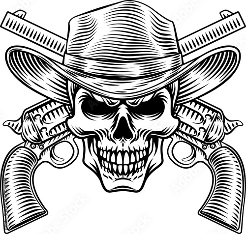 A skull wearing a cowboy ha...