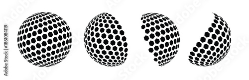 black halftone pattern sphere set hexagon wireframe d