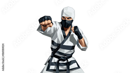 Geometric ninja in karate pose: dynamic low poly martial arts design