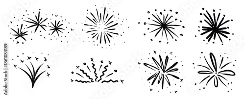 Schilderij op canvas black hand drawn firework set crayon doodled firecracker