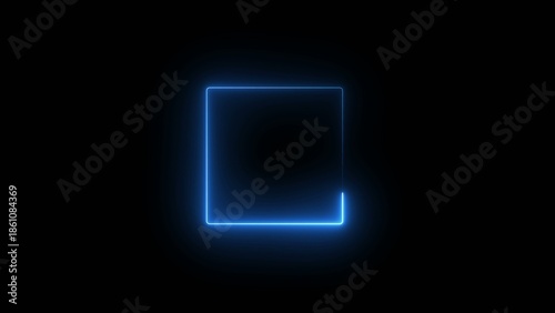 A sharp electric blue neon square outline shines brightly with a subtle incomplete segment against a deep black void creating a minimalist Generate title without using the word 