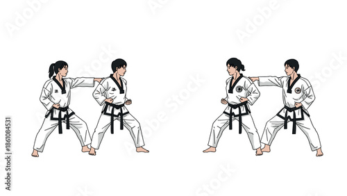 Karate practice: martial artists in action