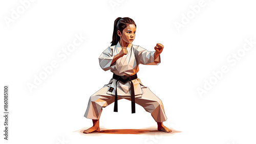 Geometric art of young martial artist in karate stance