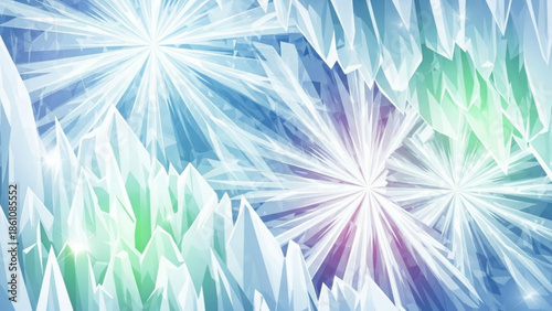 Abstract crystal formation with pastel colors and sharp edges, vibrant light effects, futuristic background design