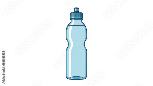 Reusable plastic sports bottle with flip top cap on white background