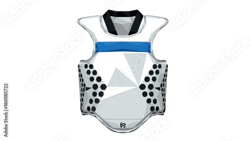 Geometric polygonal chest armor with modern white and blue design