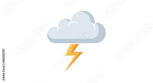 A striking weather icon depicts a cloud with a lightning bolt a dramatic silhouette